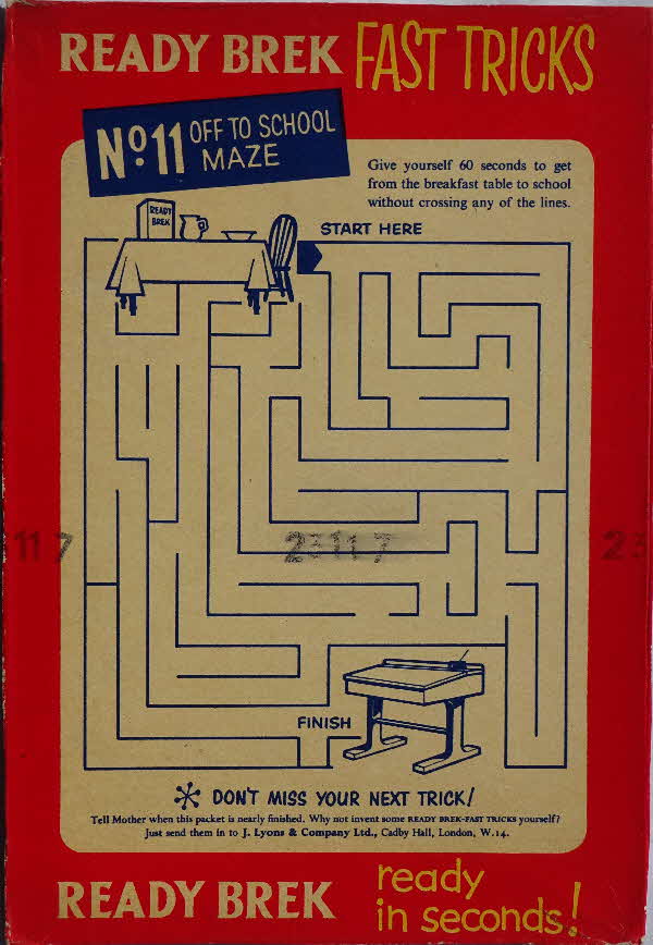 1950s Ready Brek Fast Tricks No 11 Maze