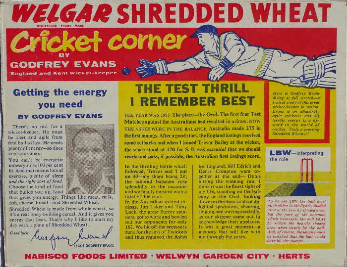 1950s Shredded Wheat Cricket Corner Godfrey Evans