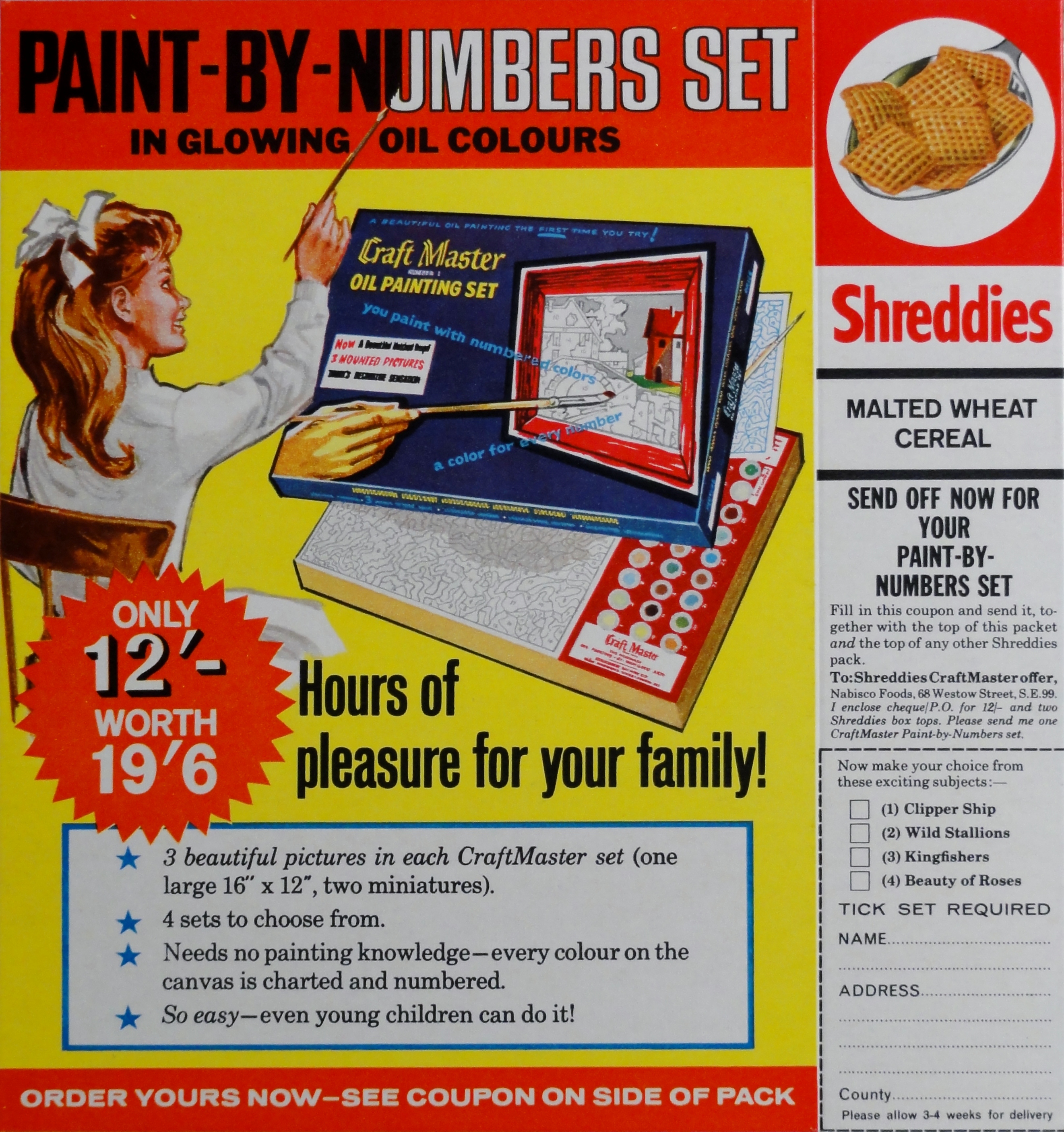 1965 Shreddies Paint by Numbers Set