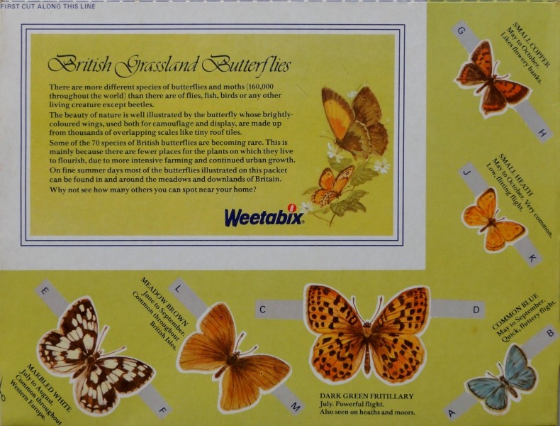 1979 Weetabix Naturecare Picture - British Grasslands Butterflies