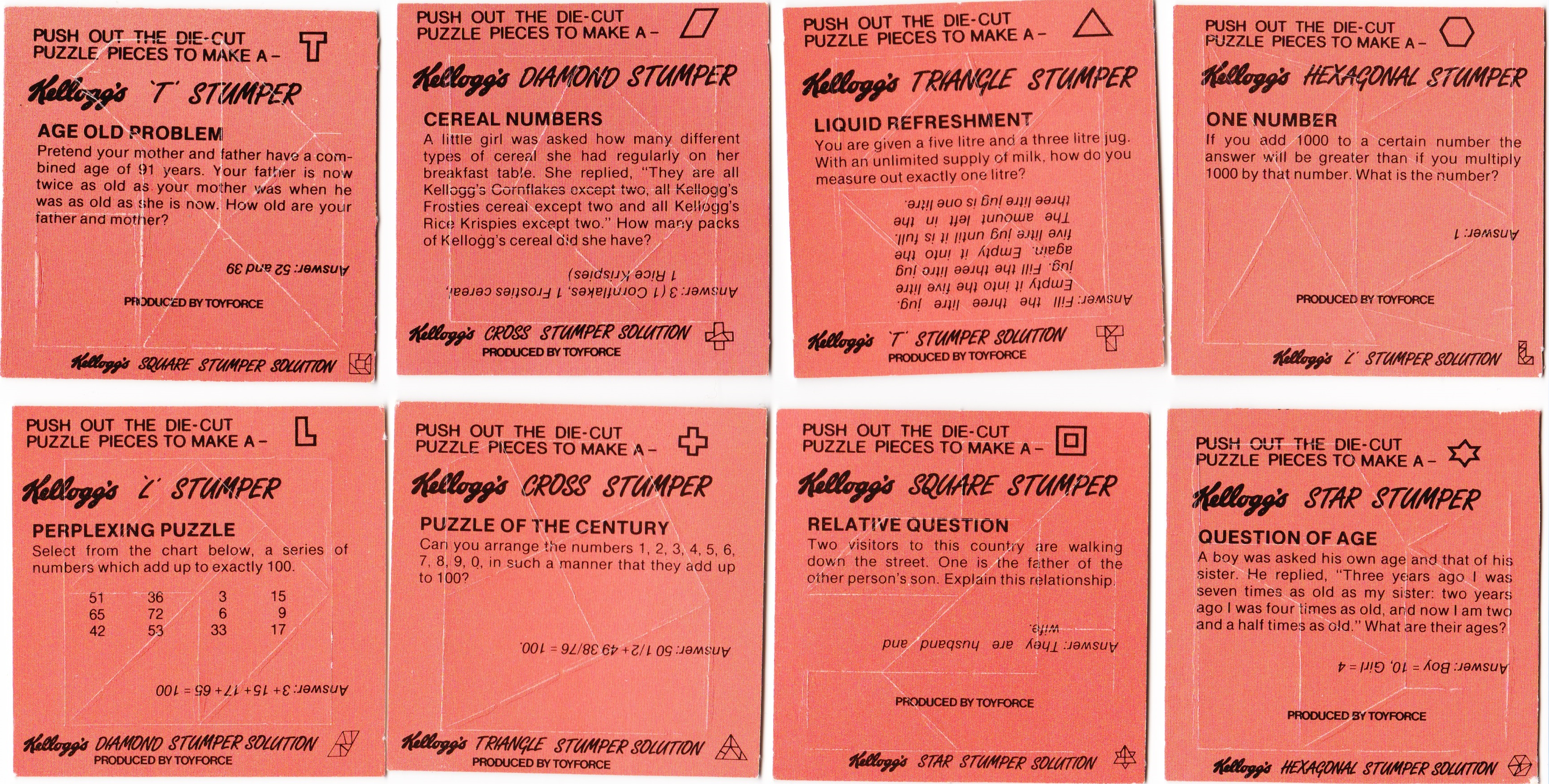 1987 Cornflakes Stumper cards puzzle