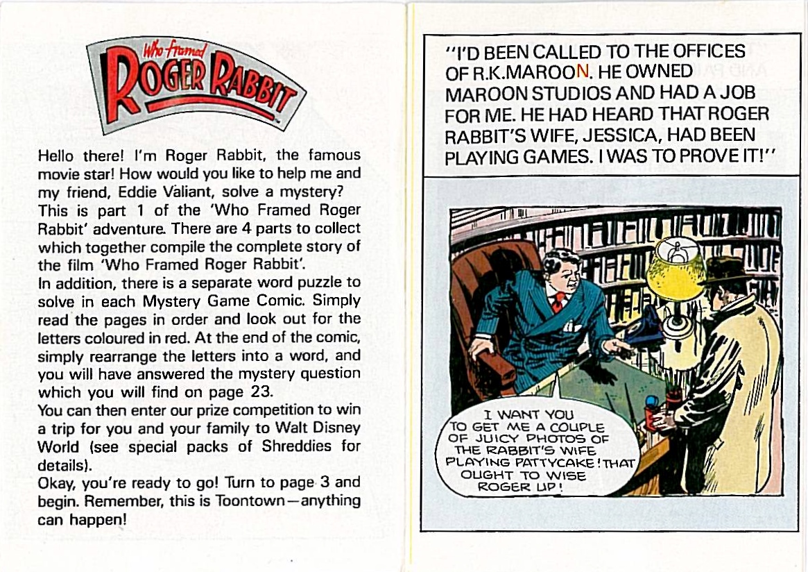1988 Shreddies Roger Rabbit Comic 1 Page 2