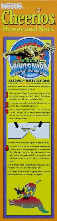 1993 Cheerios Glow in Dark Dinosaurs front & instructions (2)3