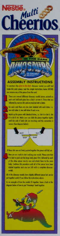 1993 Cheerios Glow in Dark Dinosaurs front & instructions