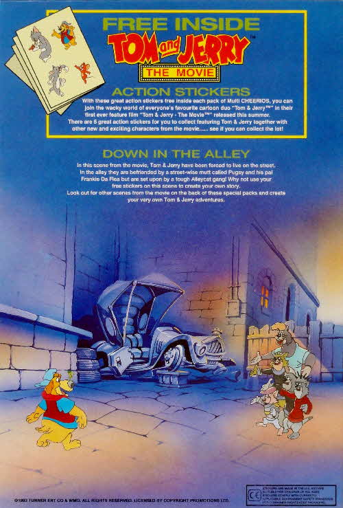 1993 Cheerios Tom & Jerry The Movie Stickers Down the Alley1