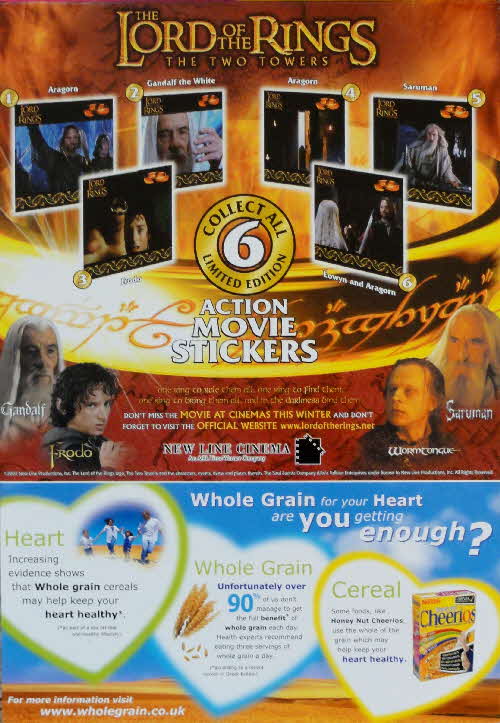 2002 Cheerios Lord of the Rings Action Cards back