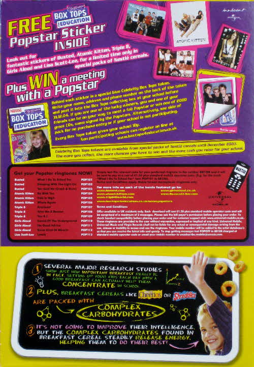 2003 Cheerios Popstar Stickers