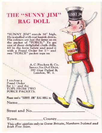 1930s Force Rag Doll Coupon & Recipe cards (2)