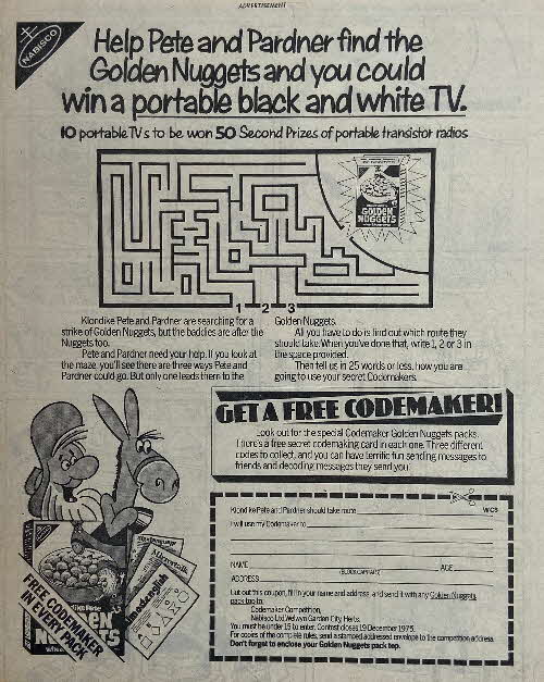 1975 Golden Nuggets Secret Code Maker ad