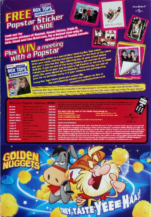 2003 Golden Nuggets Popstar Stickers