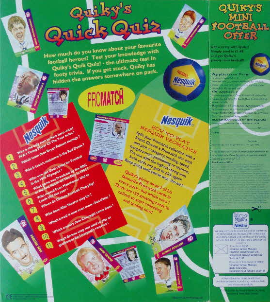 1997 Nesquick Promatch Cards & Football