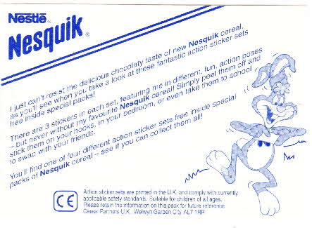 1994 Nesquick Quicky Action Stickers reverse