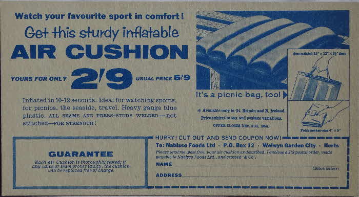 1958 Shredded Wheat Divider card Air Cushion Offer