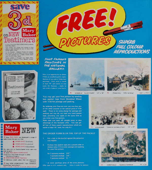 1960s  Shredded Wheat Pictures 3d of Mary Baker New Teatimers & Cereal Savings Club offer (1)