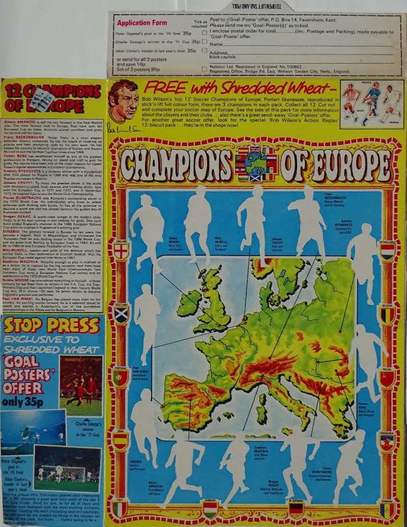 1972 Shredded Wheat Champions of Europe Stickers & Posters