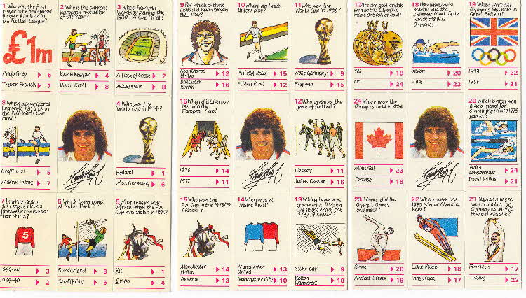 1980 Shredded Wheat Kevin Keegan's Quiz cards 1