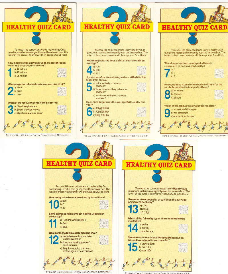 1989 Shredded Wheat Healthy Quiz Card back
