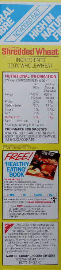 1986 Shredded Wheat Healthy Recipe Card & Savings front