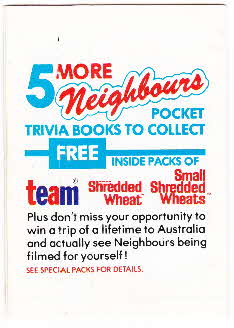 1988 Shredded Wheat Neighbours Trivia book reverse