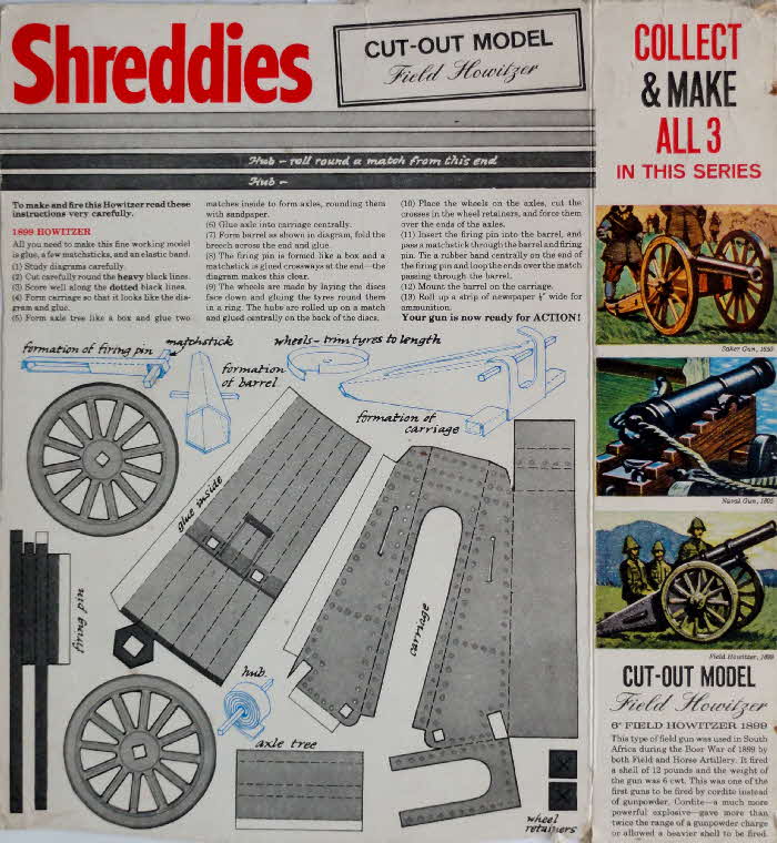 1960s Shreddies Cut out Model Artillery Field Howitzer