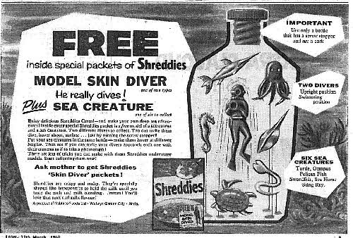 1960 Shreddies Model Skin Diver & Sea Creatures