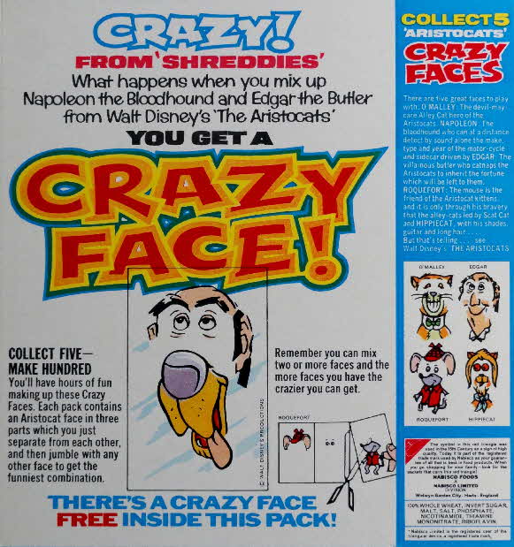 1971 Shreddies Aristocats Crazy Face