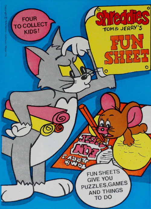 1974 Shreddies Tom & Jerry Fun Sheet