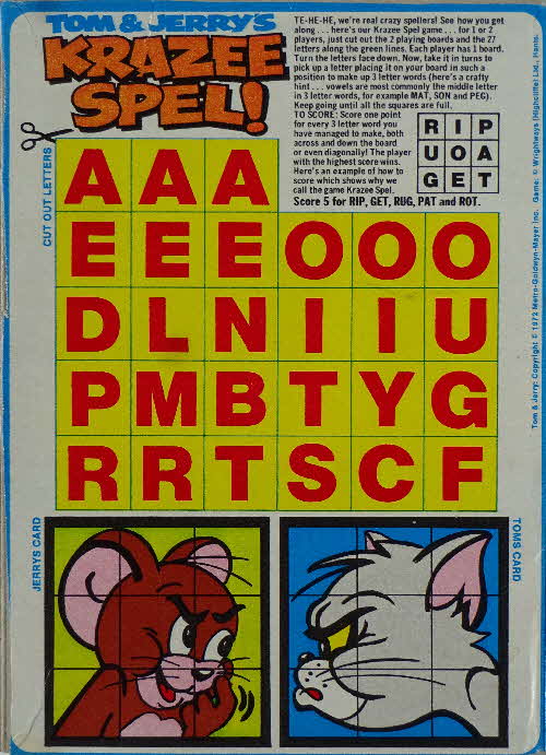 1972 Shreddies Tom & Jerry Great Games