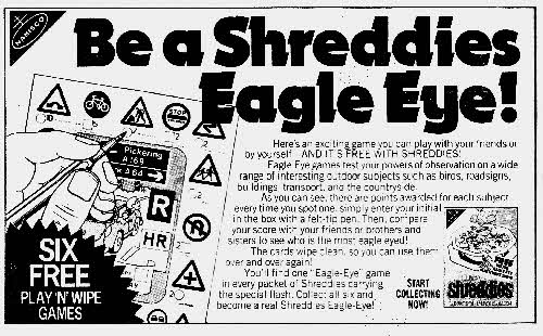 1979 Shreddies Eagle Eye Play n Wipe
