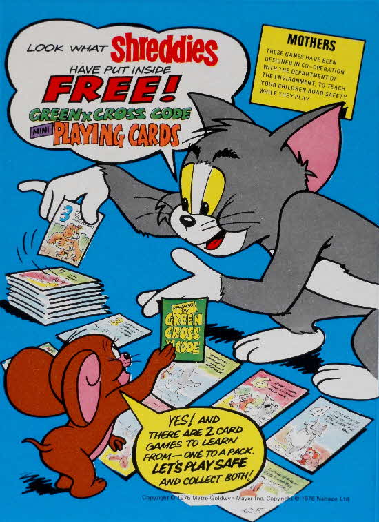 1975 Shreddies Tom & Jerry Green X Code Mini Playing Cards (1)