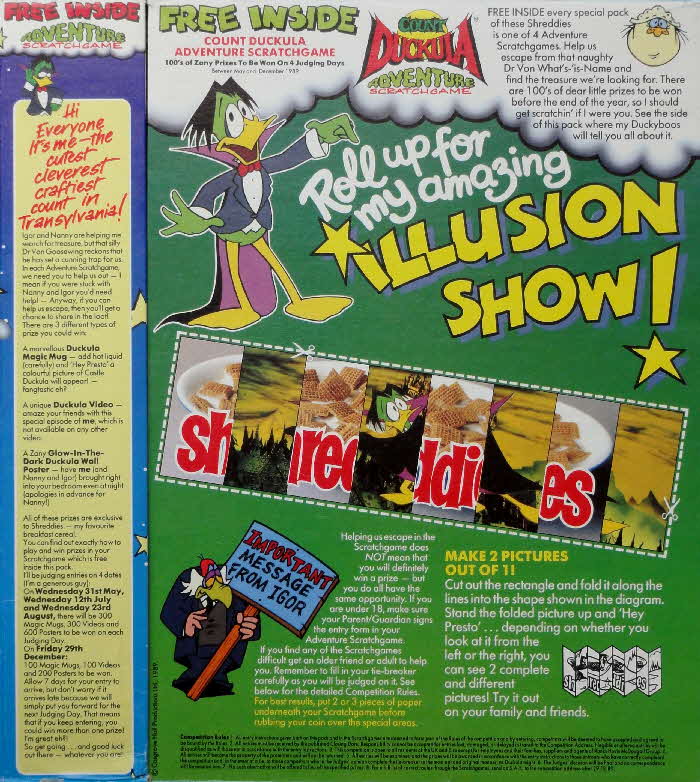 1988 Shreddies Count Duckula Illusion Show, Scratchgame & Duckula Mug, Video & WallPoster (2)