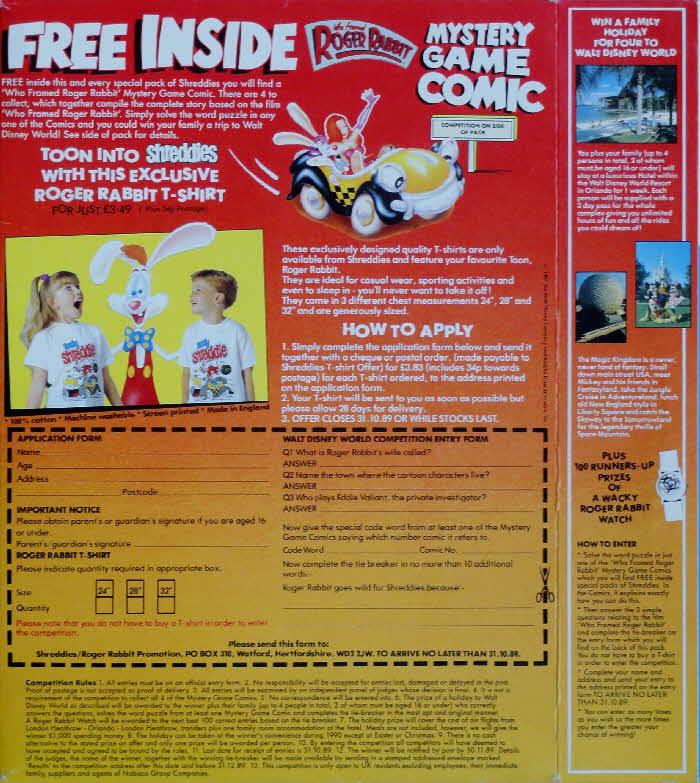 1989 Shreddies Who Frames Roger Rabbit Mystery Game Comic