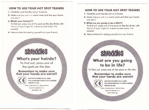 1992 Shreddies Hotspot Teasers reverse