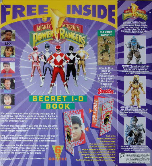 1994 Shreddies Mighty Morphin Power Rangers Secret ID Card