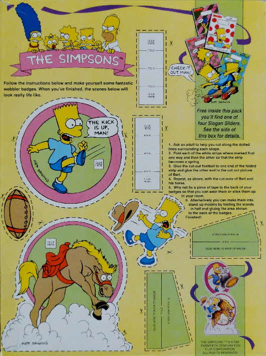 1991 Shreddies Simpsons Slogan Sliders & Wobbler Badge