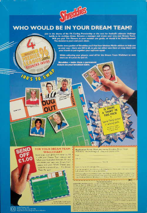 1996 Shreddies Premier League 96 Stickers & Dream Team Wallchart