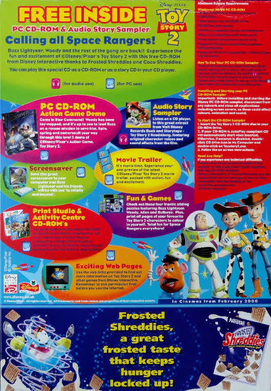 1999 Shreddies Toy Story 2 PC CD Rom front
