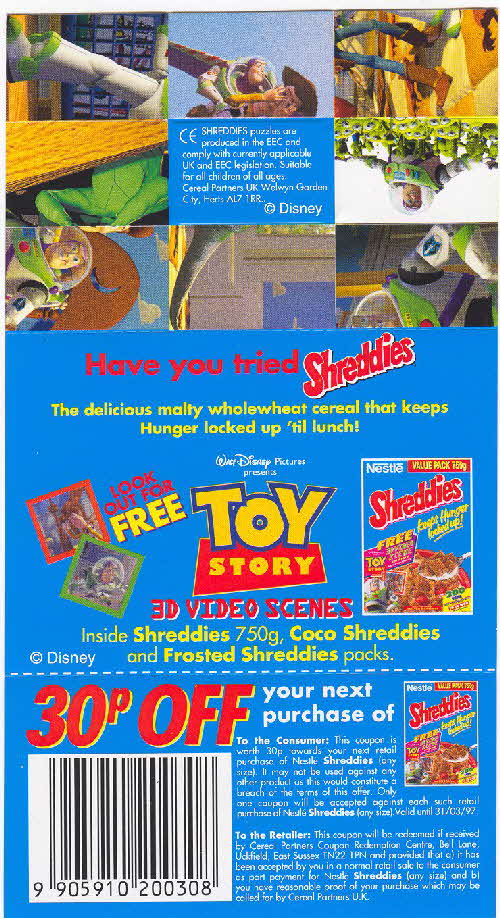 1996 Shreddies Toy Story Puzzle from video back