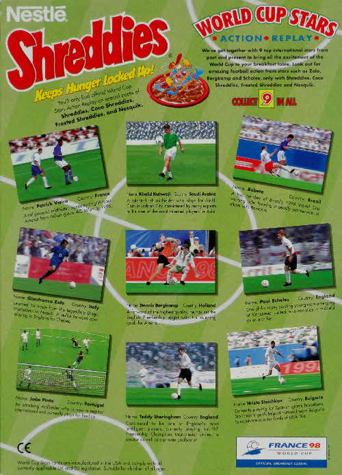 1998 Shreddies World Cup Stars France 98 Action Replay Cards