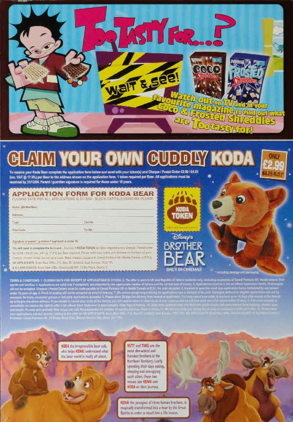 2003 Shreddies Brother Bear Cuddly Koda toy
