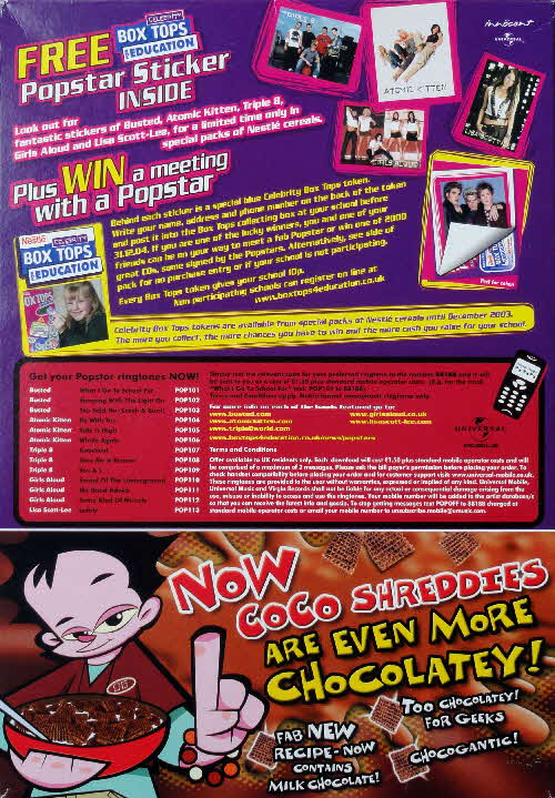 2003 Shreddies Popstar Stickers
