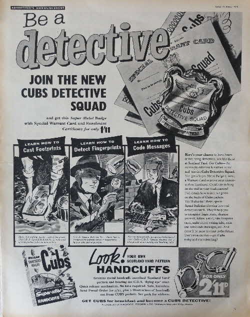 1958 Shredded Wheat Cubs Detective Squad