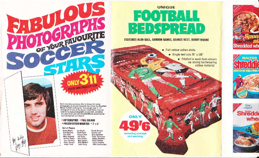 1970 Shredded Wheat Photographs, soccer cards and football bedspread leaflet (4)