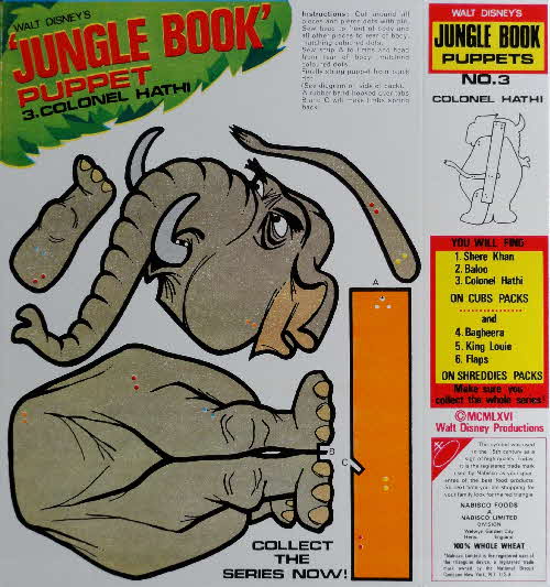 1966 Spoonsize Jungle Book Puppet No 3 Colonel Hathi