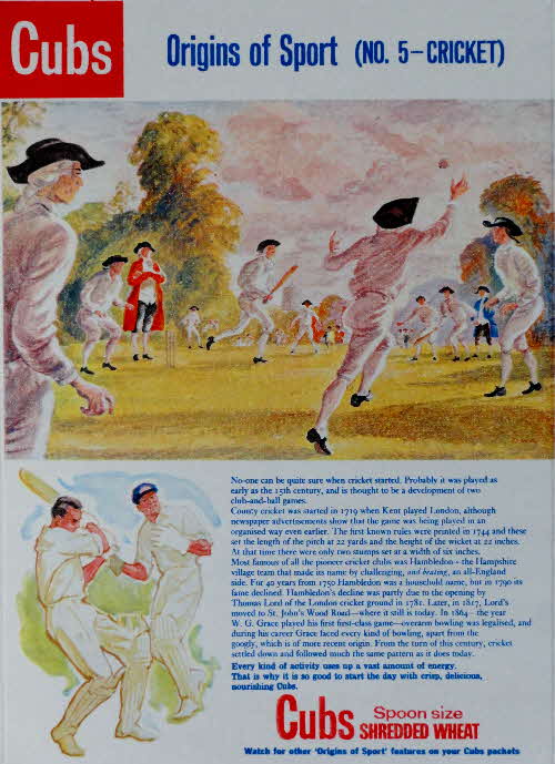 1960s Spoonsize Origins of Sport No 5 Cricket