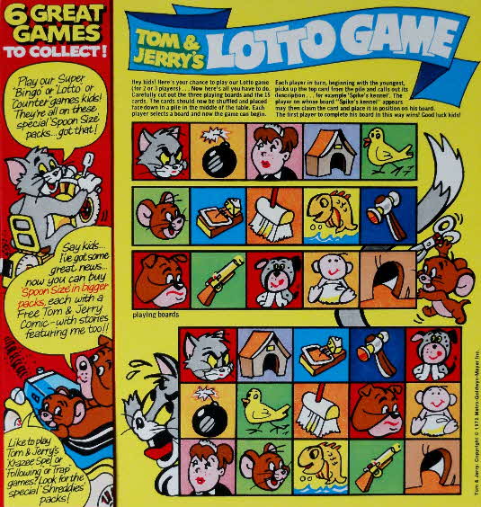 1972 Spoonsize Tom & Jerry Lotto Game