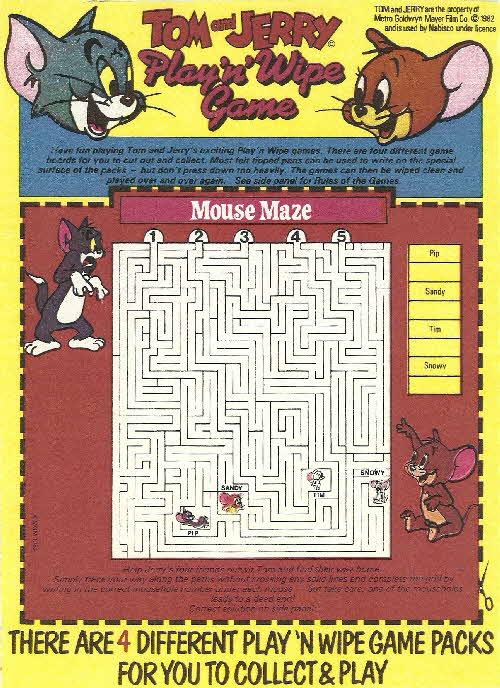 1981 Spoonsize Tom & Jerry Play n Wipe Mouse Maze