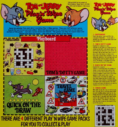 1981 Spoonsize Tom & Jerry Play n Wipe Playboard
