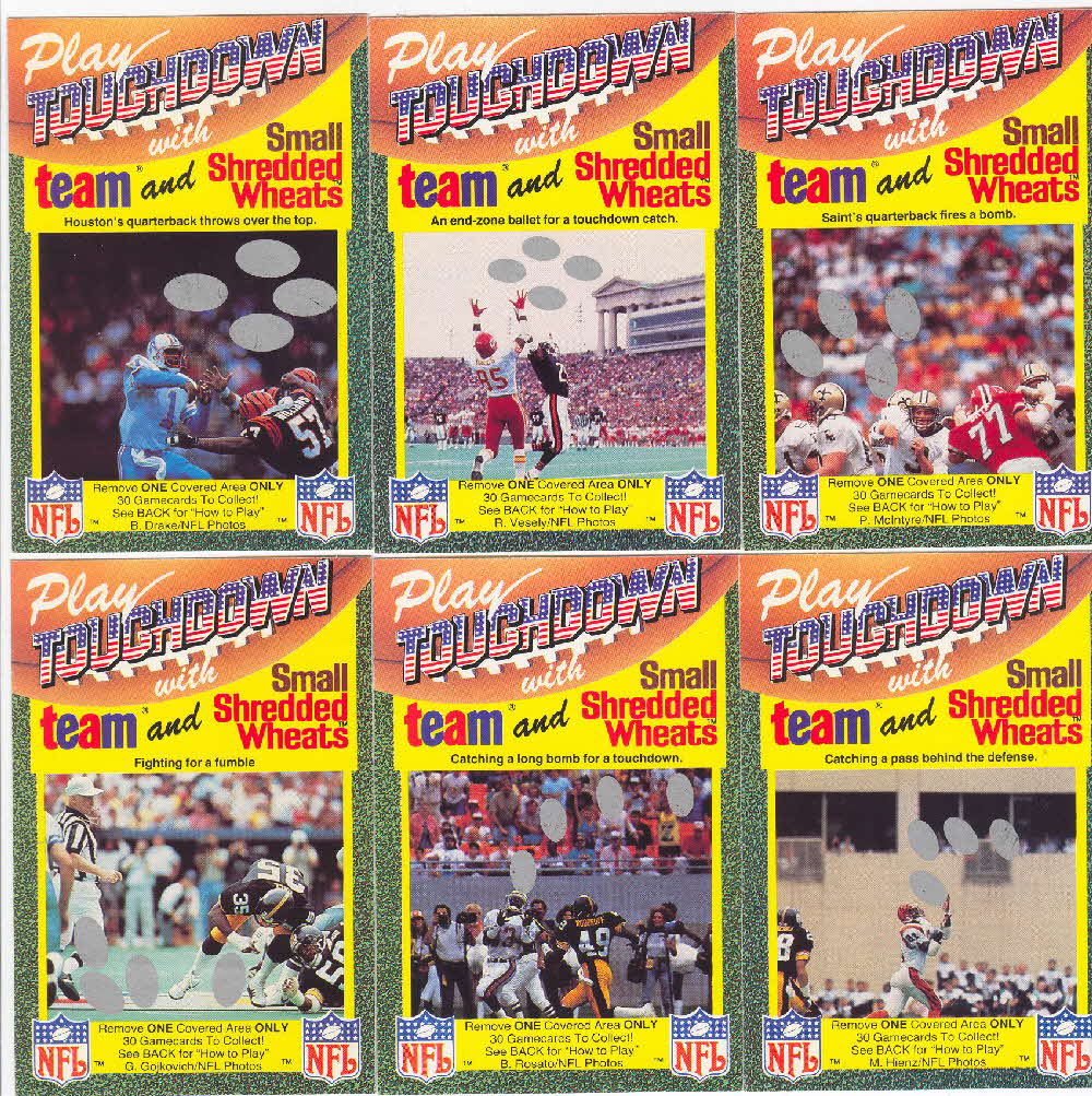 1989 Shredded Wheat Touchdown Gamecards 1