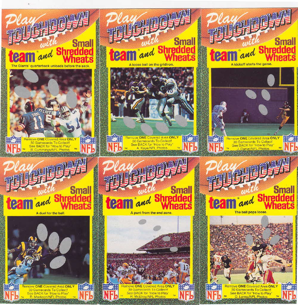 1989 Shredded Wheat Touchdown Gamecards 2
